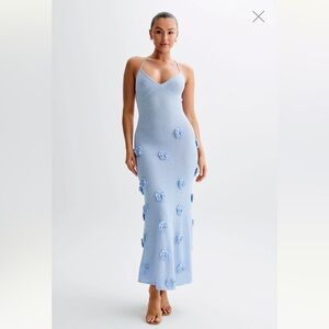 Meshki Suki Knit Maxi Dress With Flowers - Light Blue